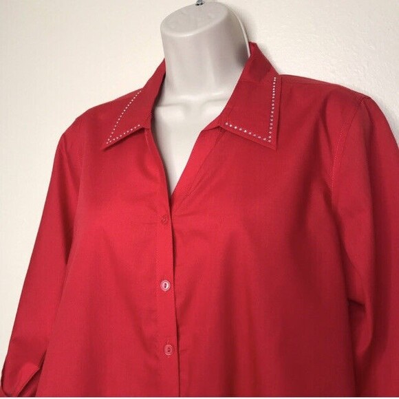 NWT Las Olas Crisp Red Lighthouse Rhinestone Collar 3/4 Sleeve Blouse Small - Picture 2 of 13